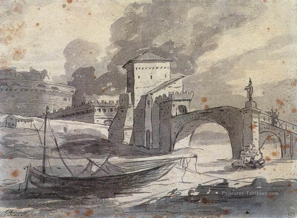 Vue du néoclassicisme du Tibre et du Castel St Angelo Jacques Louis David Peintures à l'huile